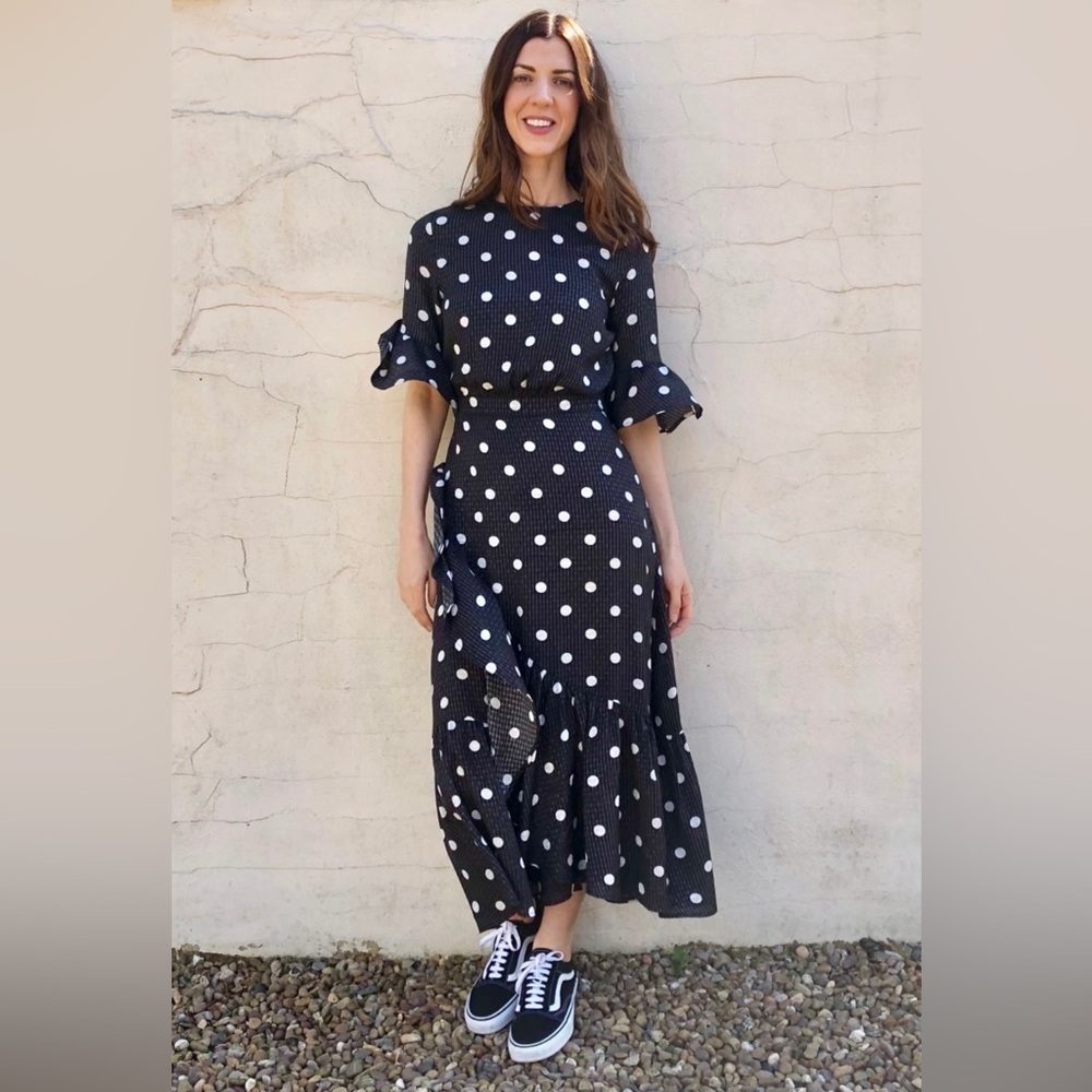 H&M Stripe and Polka Dot Midi Dress. Size 14